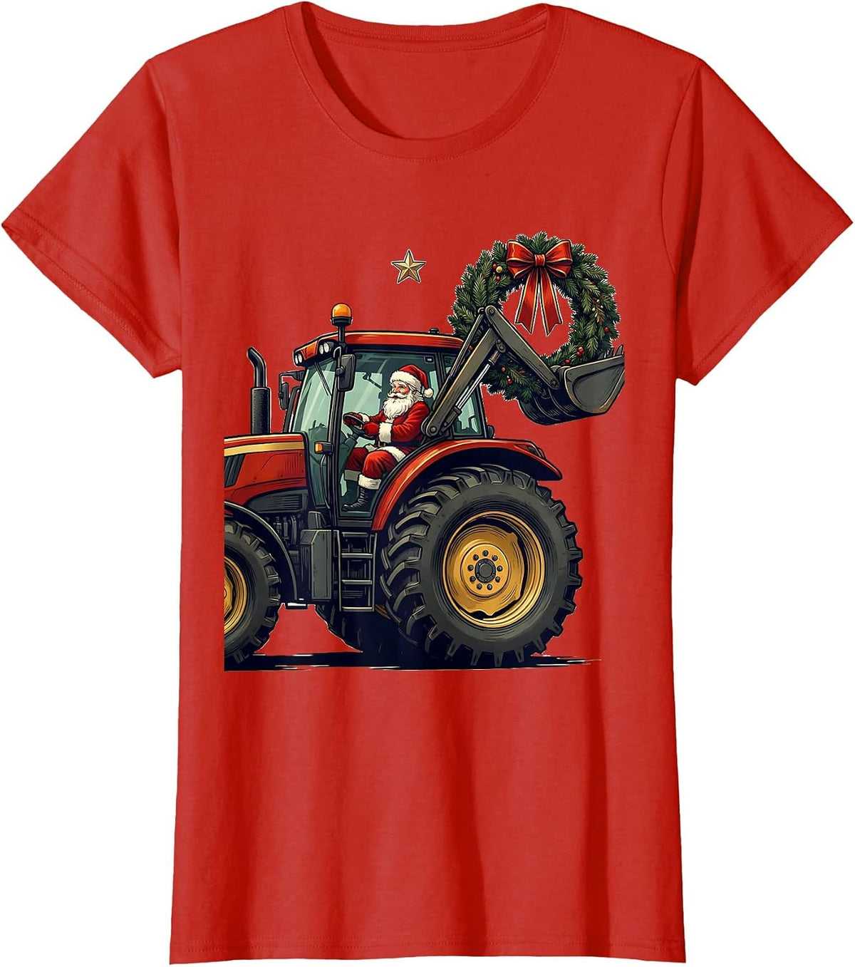 Women's Broadside Farm Tractor Santa Claus Funny Farm Life Christmas T-Shirt - Red