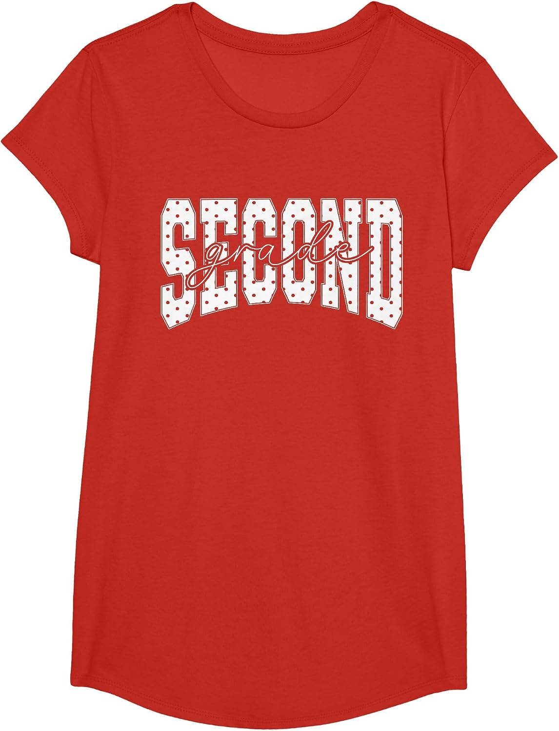 Funny Second Grade Teacher Student Polka Dot Back to School T-Shirt - Girls Red