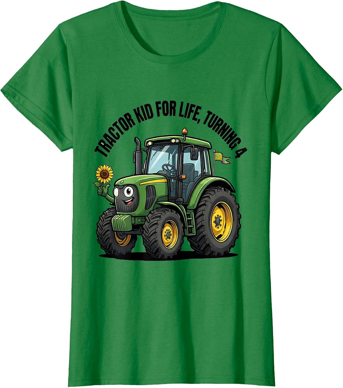 Women's Tractor Kid For Life Turning 4 Cartoon Toddler Birthday T-Shirt - Kelly Green