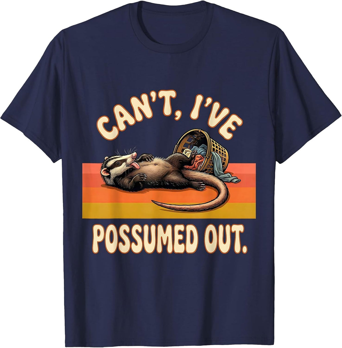 Can't I've Possumed Out Retro 70s Funny Opossum Trash Panda T-Shirt - Navy Blue