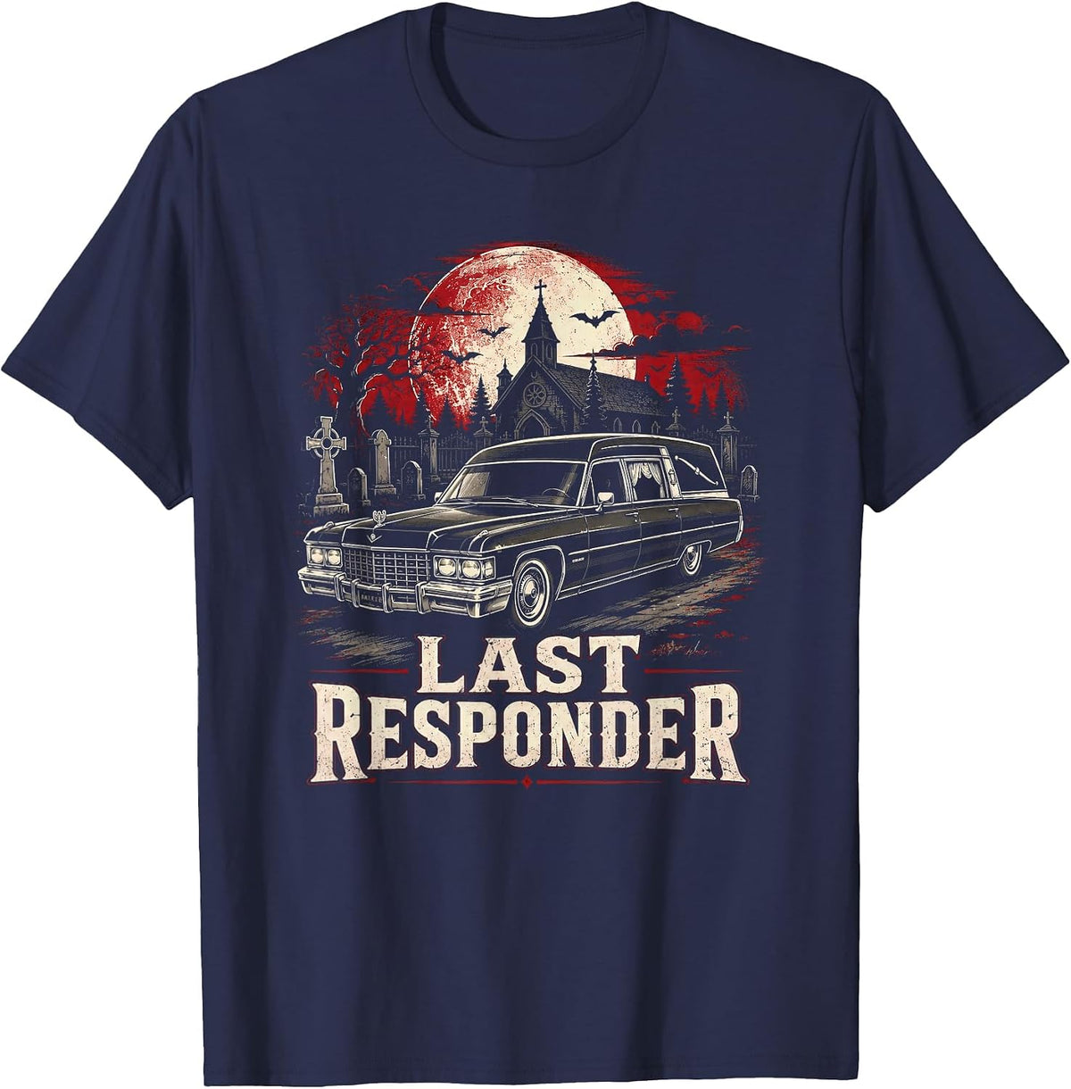 Last Responder Hearse Driver Funeral Director Gothic Vintage T-Shirt - Navy Blue