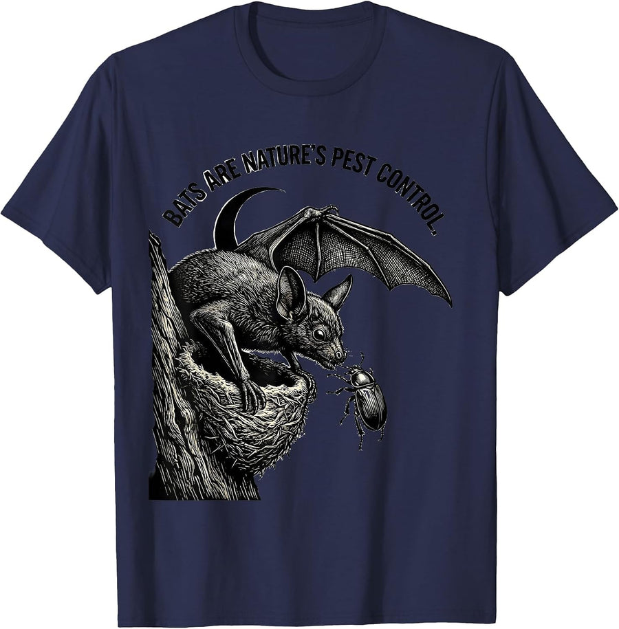 Bats Are Nature's Pest Control Vintage Bat Lover Halloween T-Shirt - Navy Blue