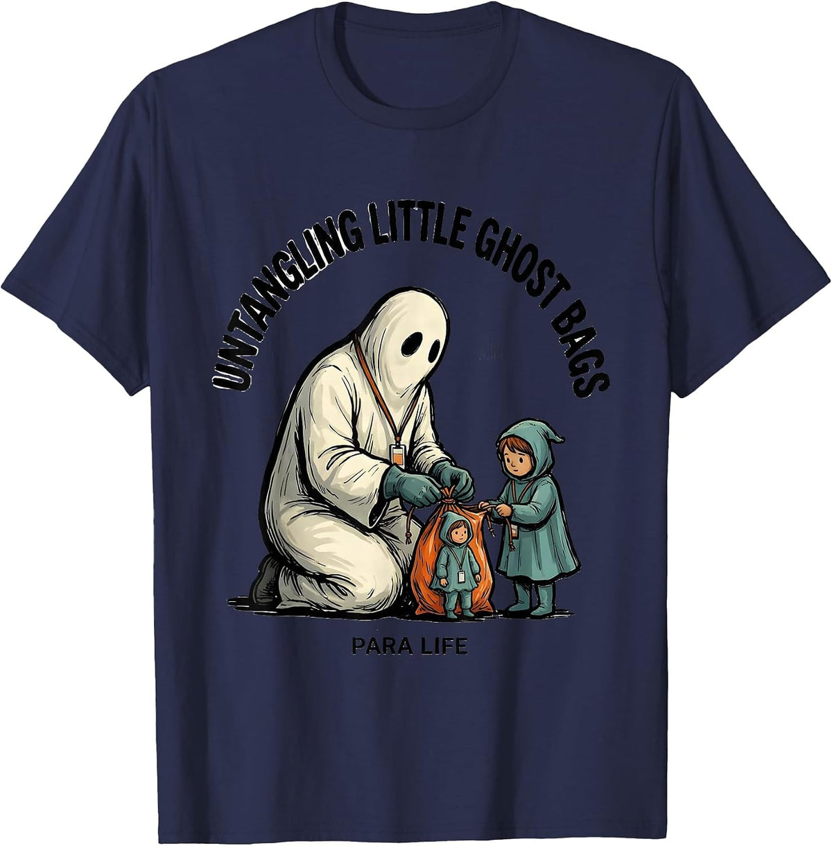 Men's Untangling Little Ghost Bags Para Life Paraprofessional T-Shirt - Navy Blue