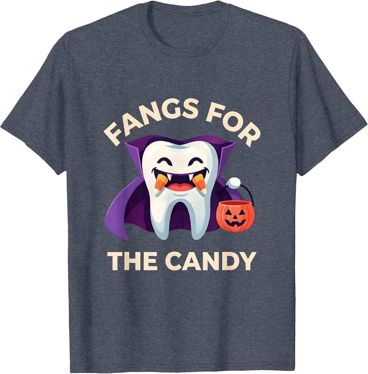 Fangs for the Candy Dental Halloween Design T-Shirt - Heather Blue