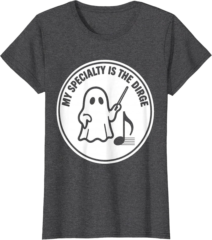 Women's My Specialty Is The Dirge Funny Music Teacher Ghost T-Shirt - Dark Heather Grey