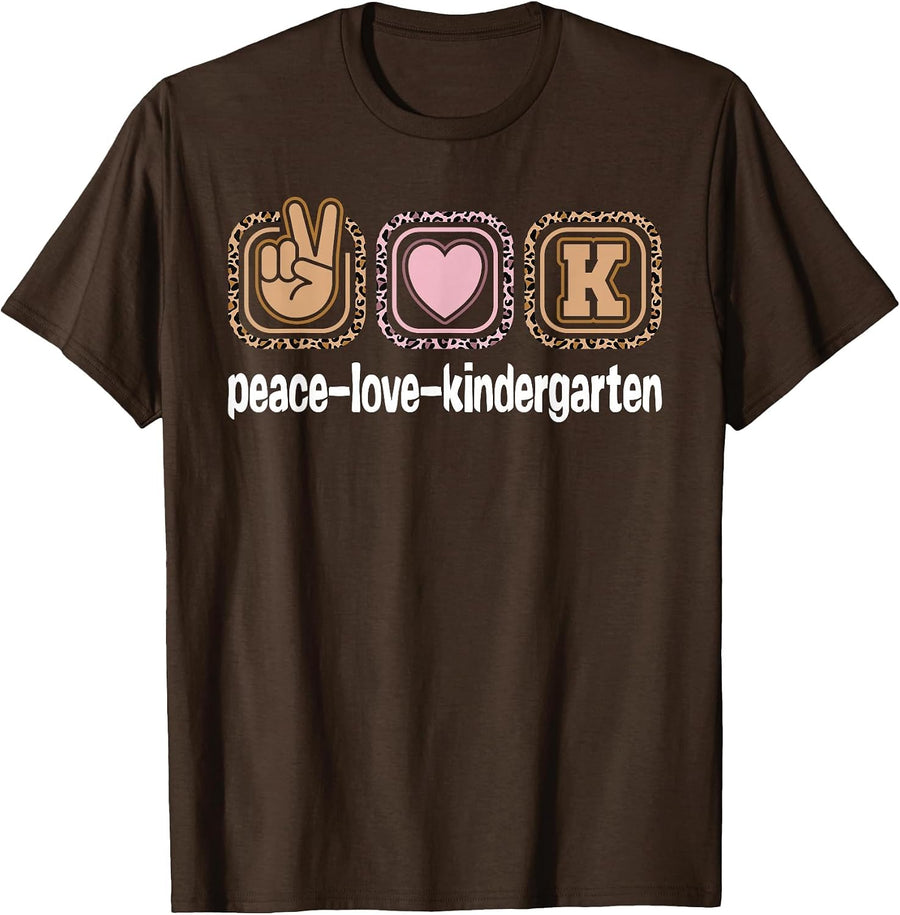 Peace Love Kindergarten Teacher Boys Girls Kids Cute Student T-Shirt - Brown