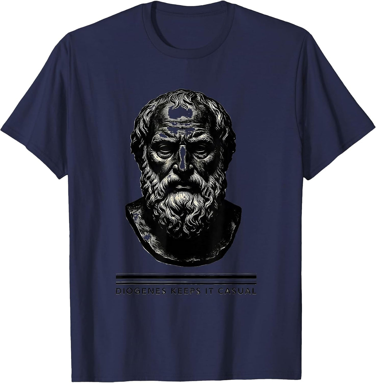 Men's Diogenes Keeps It Casual Funny Philosopher Pun Humor Gift T-Shirt - Navy Blue