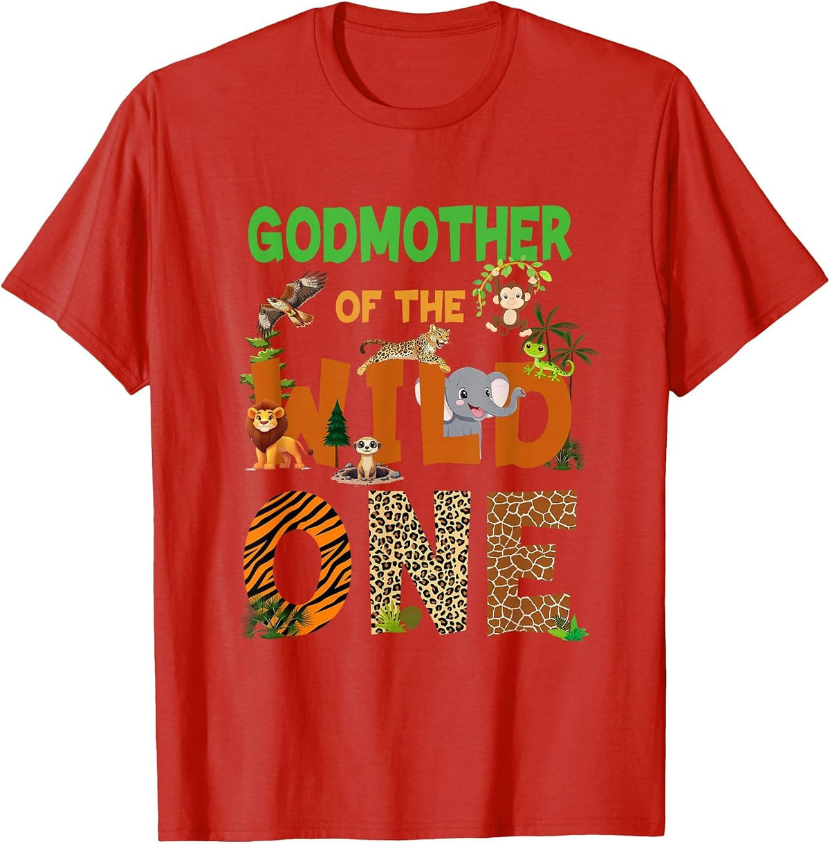 Godmother of The Birthday Wild One Safari Birthday Boy T-Shirt - Red