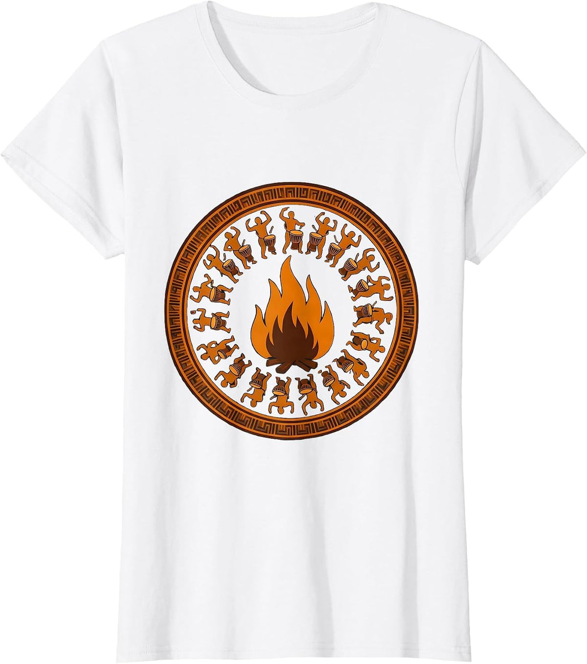 African Drum Circle Bonfire Silhouette Design T-Shirt - White