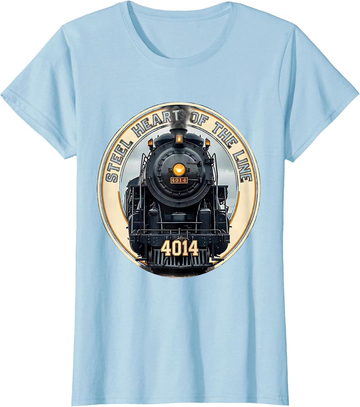 Women's Steel Heart Of The Line Vintage Steam Locomotive Railroad T-Shirt - Baby Blue