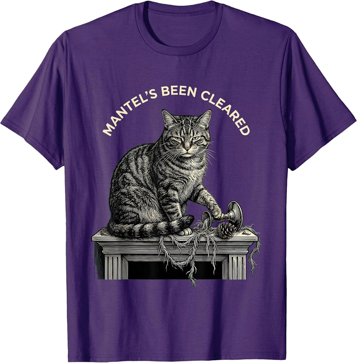 Mantel's Been Cleared Funny Cat Lover Grumpy Christmas T-Shirt - Purple