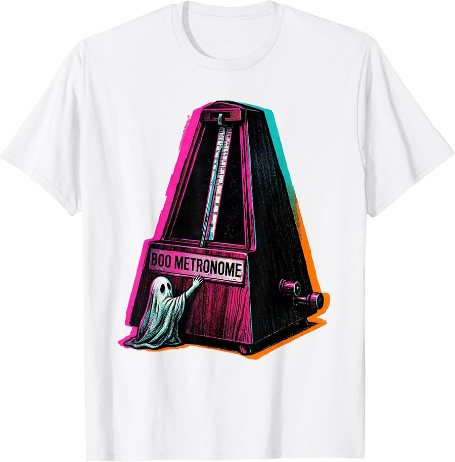 Men's Boo Metronome Whimsical Music Teacher Halloween Ghost Art T-Shirt - White
