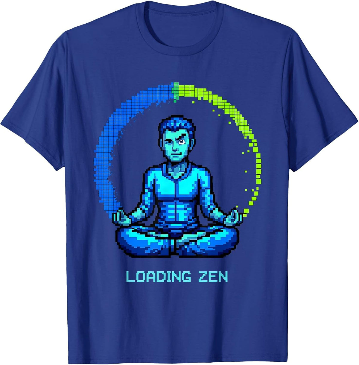 Men's Lotus Progress Pixel Art Yoga Humor T-Shirt - Royal Blue