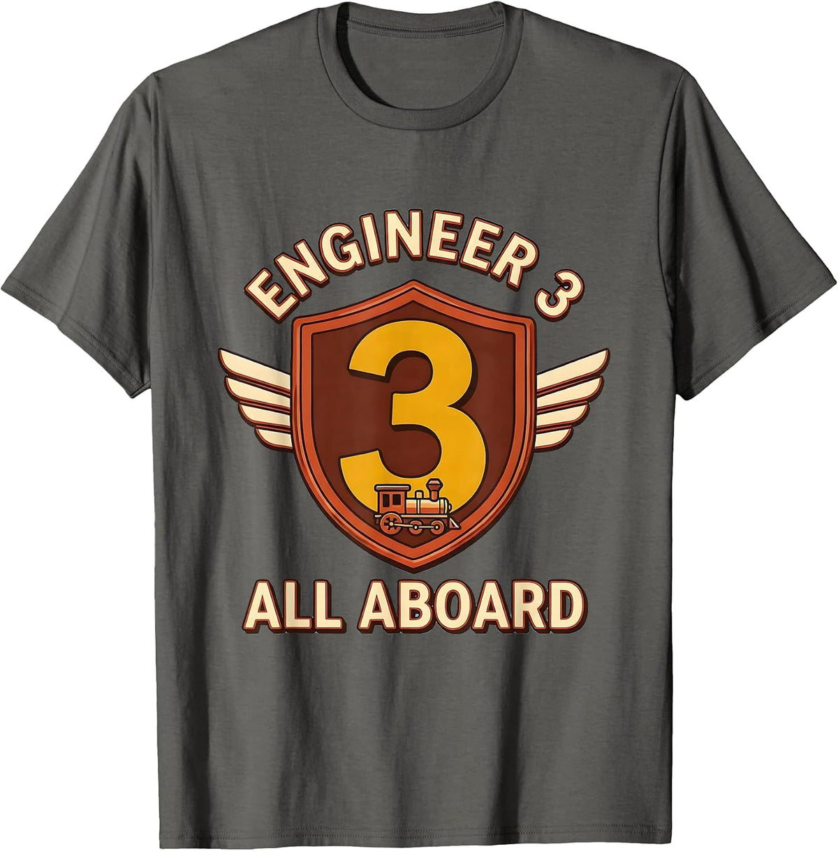 Men's Engineer 3 All Aboard Airplane Vehicles Birthday Boy T-Shirt - Asphalt Grey