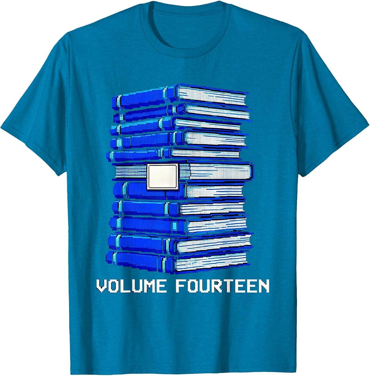 Volume Fourteen Pixel Art Bookworm 14th Birthday Reader Gift T-Shirt - Sapphire Blue