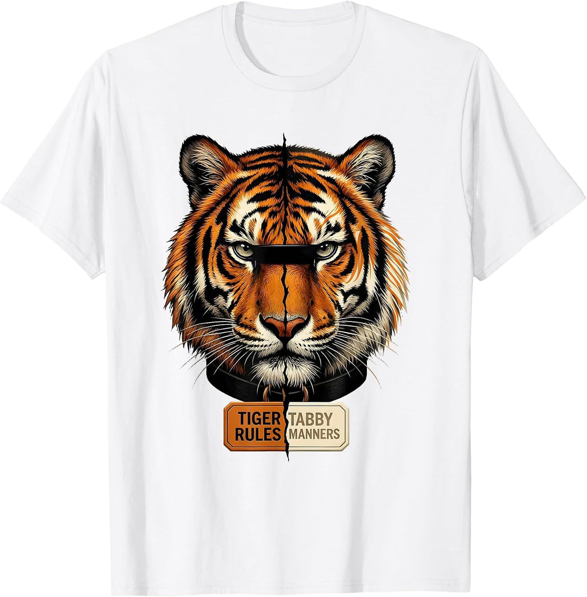 Men's Tiger Rules Tabby Manners Playful Glam Big Cat Lover Novelty T-Shirt - White