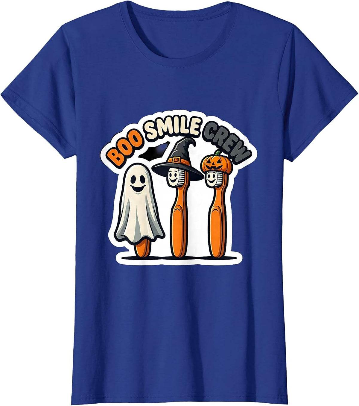 Women's Boo Smile Crew Halloween Dentist Dental Costume Humor T-Shirt - Royal Blue