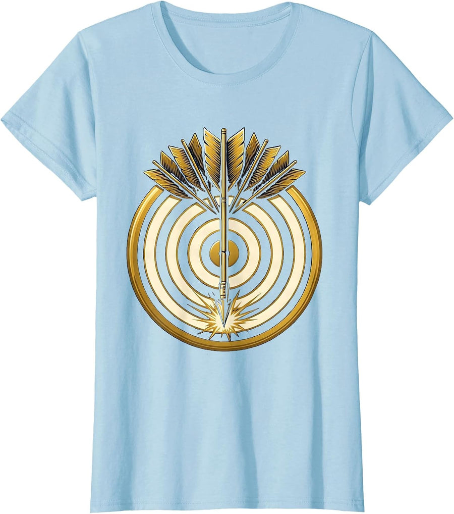 Women's Seven-Feathered Arrow Bullseye Archery Graphic T-Shirt - Baby Blue