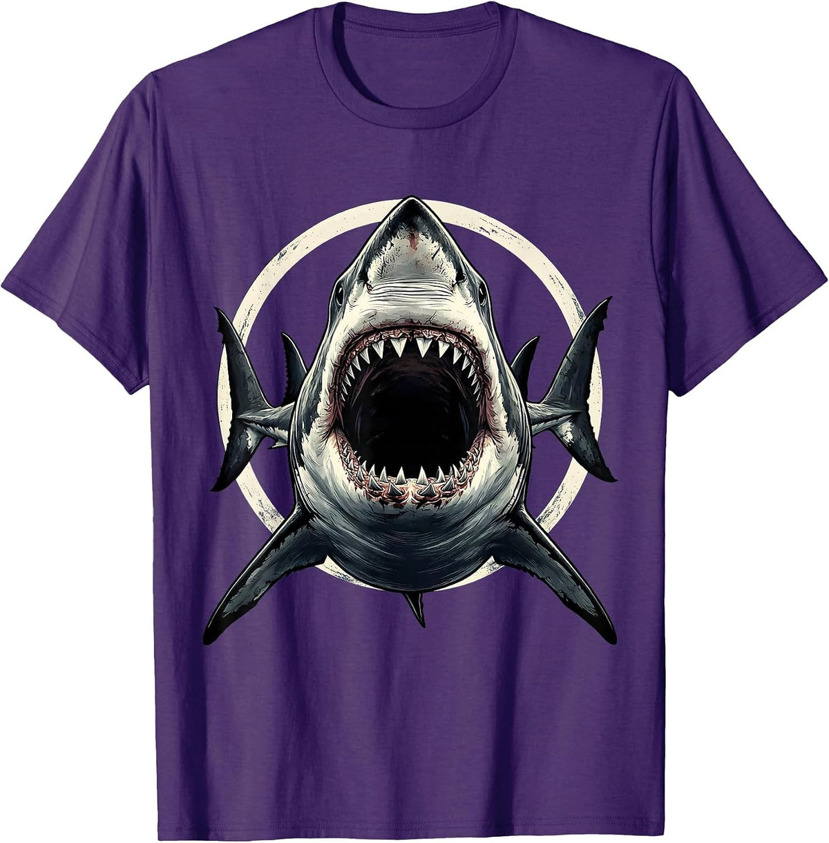 Men's Vintage Shark Jaw Attack Graphic Tee T-Shirt - Purple