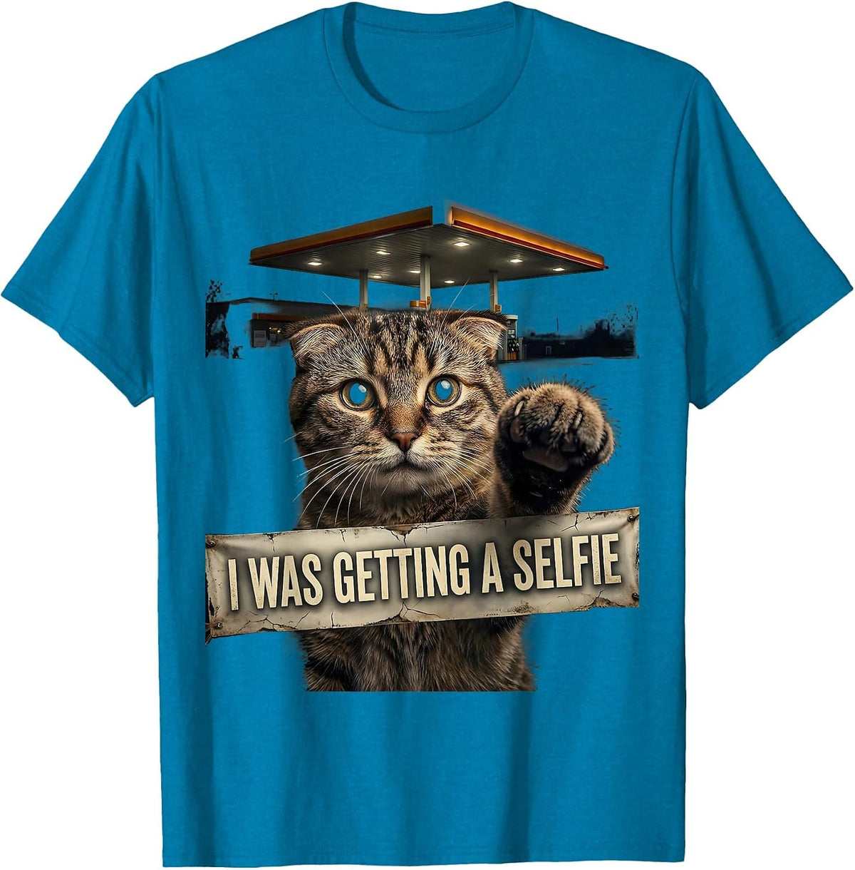 I Was Getting A Selfie Distressed Funny Cat Meme Gift T-Shirt - Sapphire Blue