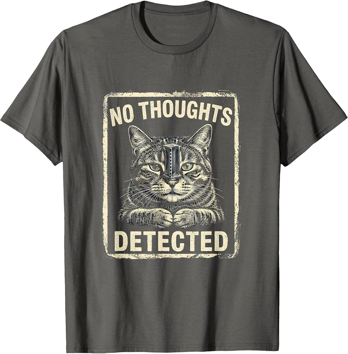 No Thoughts Detected Funny Cat Meme Internet Humor Gift T-Shirt - Asphalt Grey