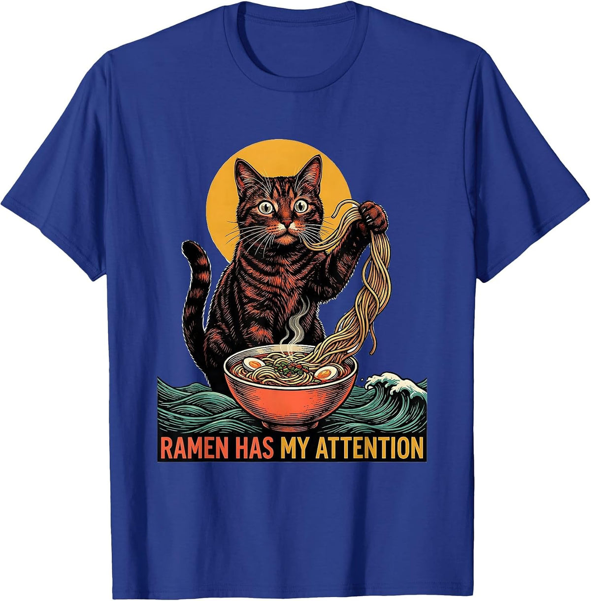 Ramen Has My Attention Funny Cat Anime Kawaii Japanese Art T-Shirt - Royal Blue