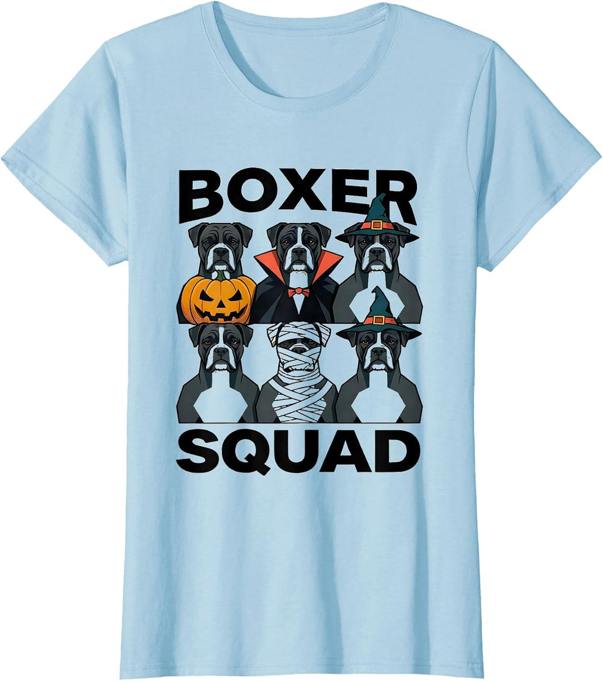 Boxer Squad Midcentury Modern Halloween Dog Breed Squad T-Shirt - Baby Blue