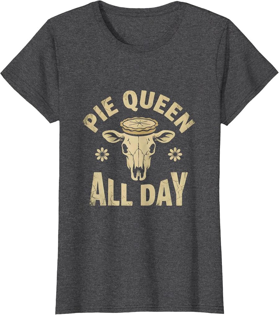 Women's Pie Queen All Day Thanksgiving Design T-Shirt - Dark Heather Grey