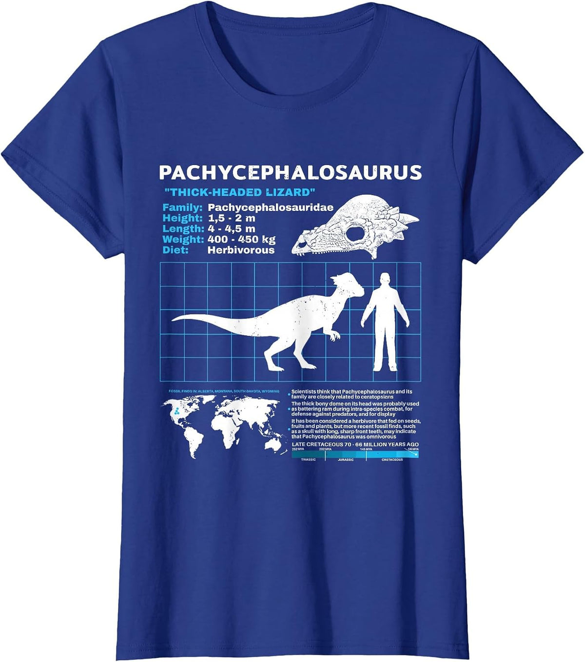 Pachycephalosaurus fact Sheet Dinosaur Facts T-Shirt - Royal Blue