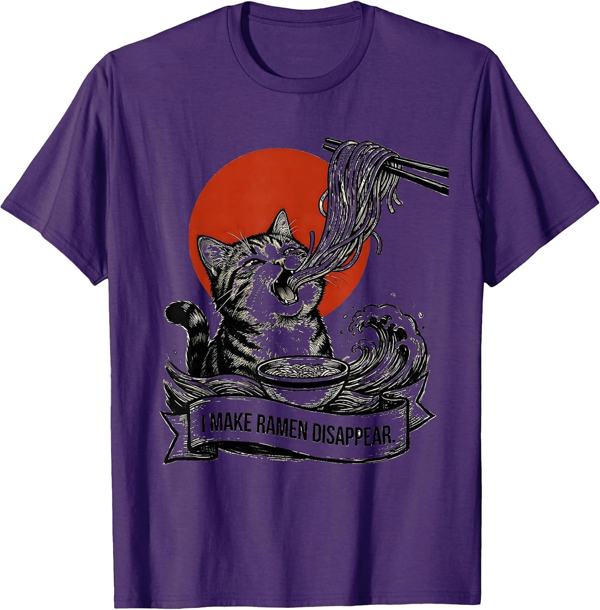 Men's I Make Ramen Disappear Funny Kawaii Anime Cat Ramen Lover T-Shirt - Purple