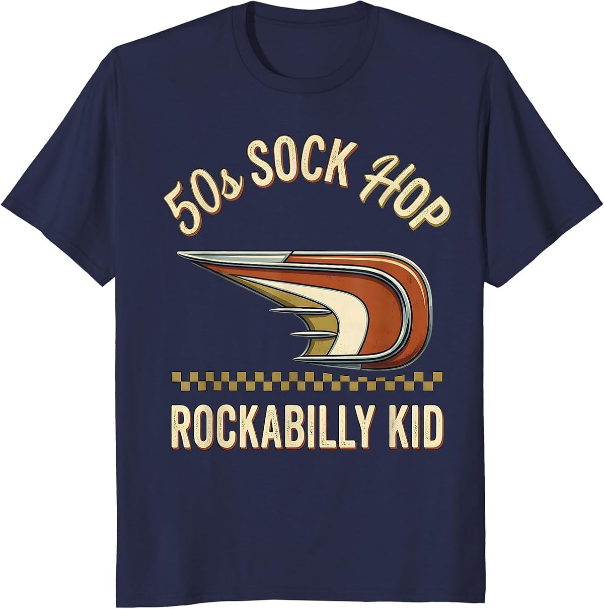 50s Sock Hop Rockabilly Kid Vintage Retro Costume Party T-Shirt - Navy Blue