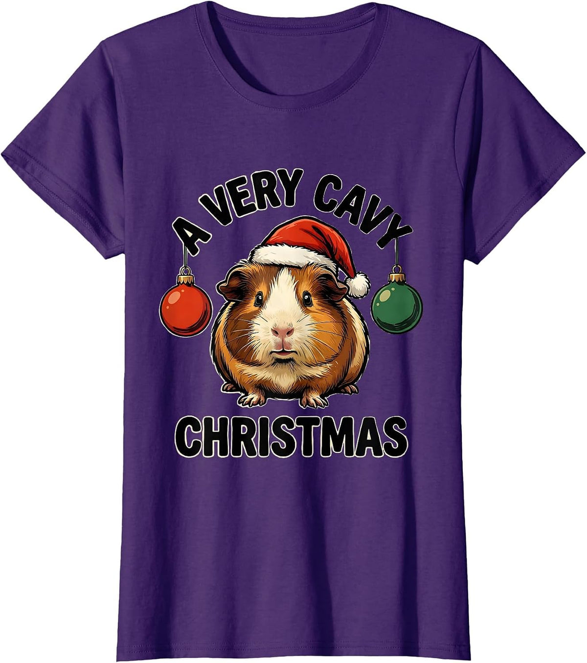 Women's A Very Cavy Christmas Funny Guinea Pig Santa Hat Holiday T-Shirt - Purple