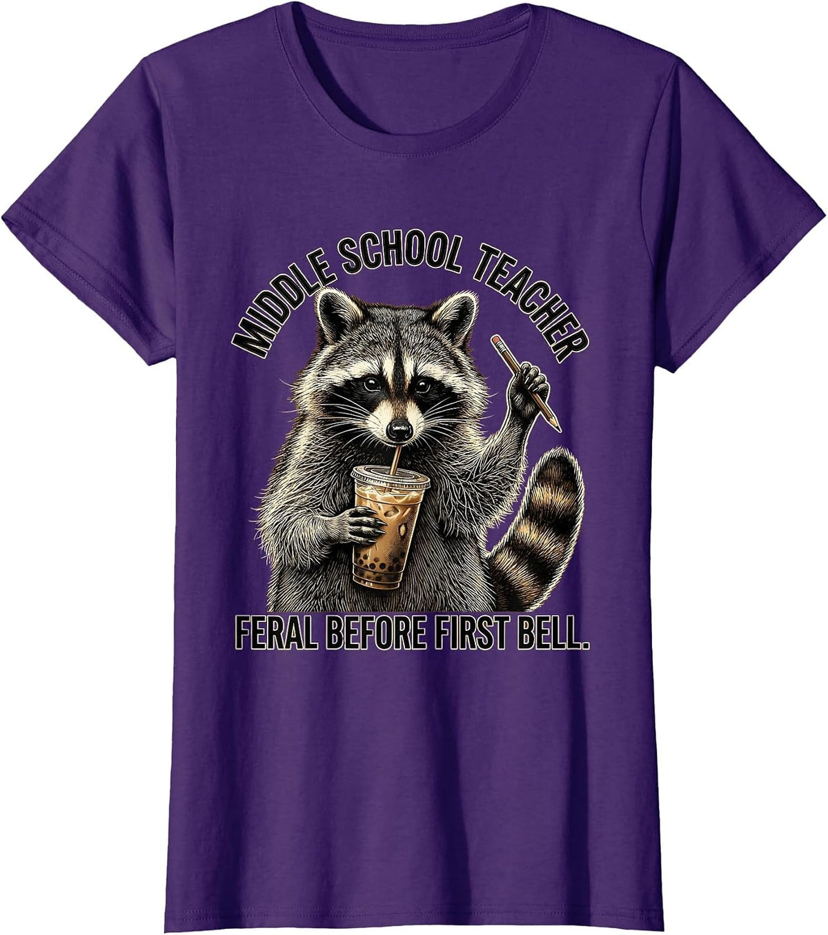 Women's Middle School Teacher, Feral Before First Bell Funny T-Shirt - Purple