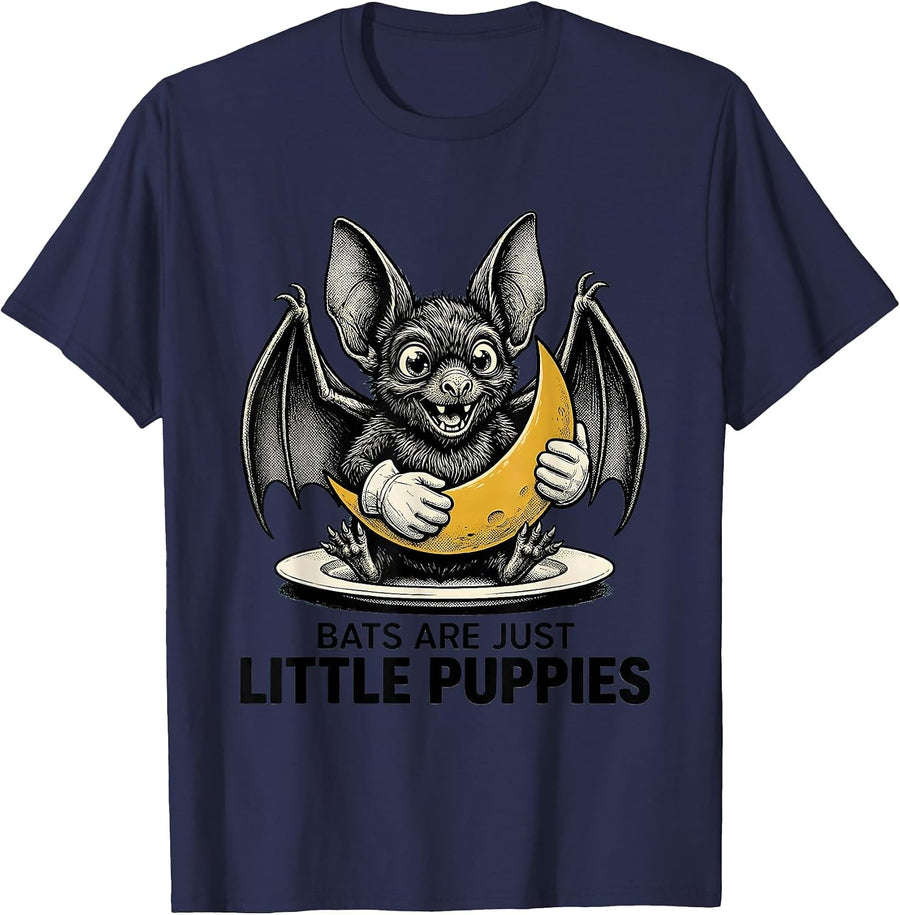Bats Are Just Little Puppies Funny Bat Lover Animal Humor T-Shirt - Navy Blue
