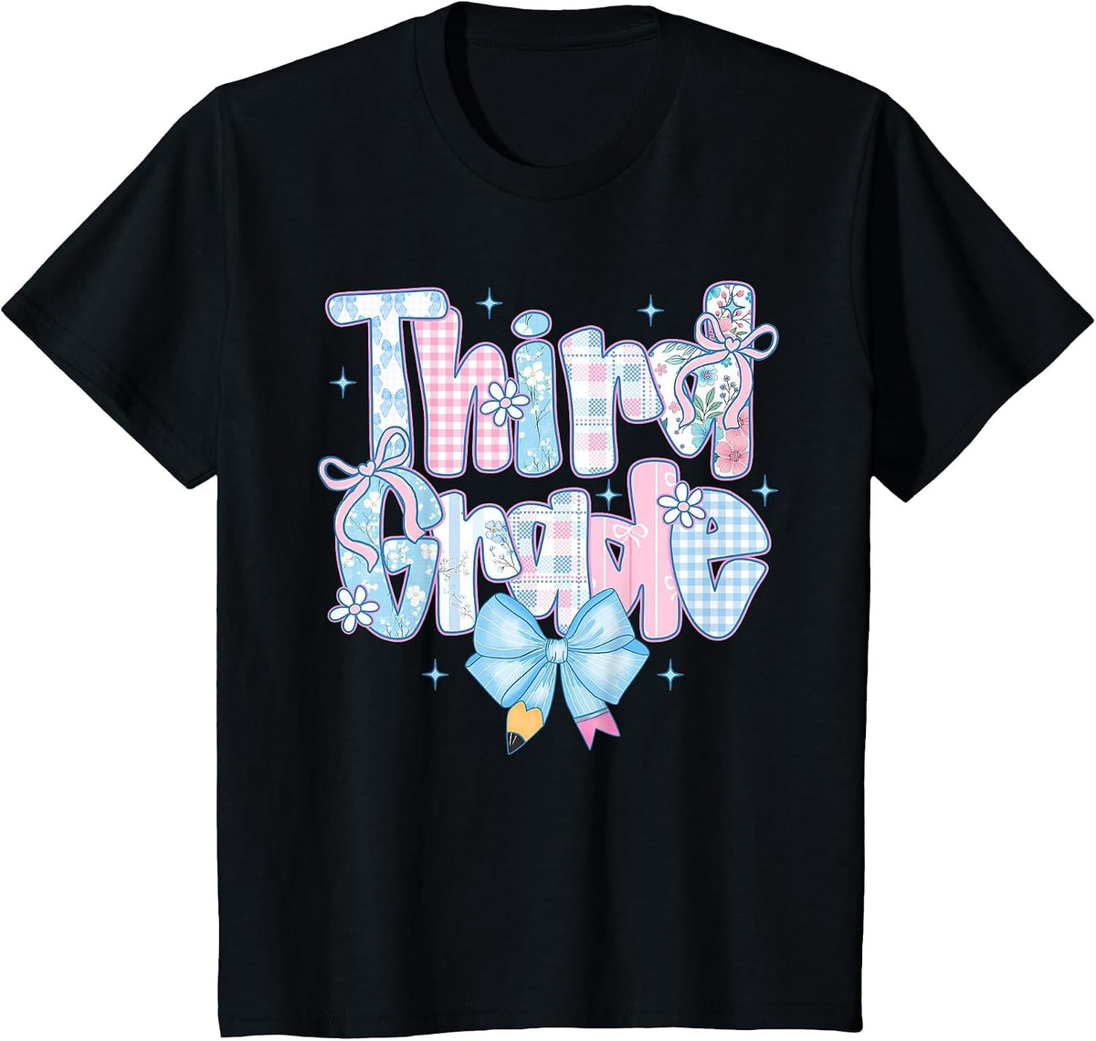 Preppy Bow Third Grade Back to School 3rd Grade Teacher Girl T-Shirt - Black