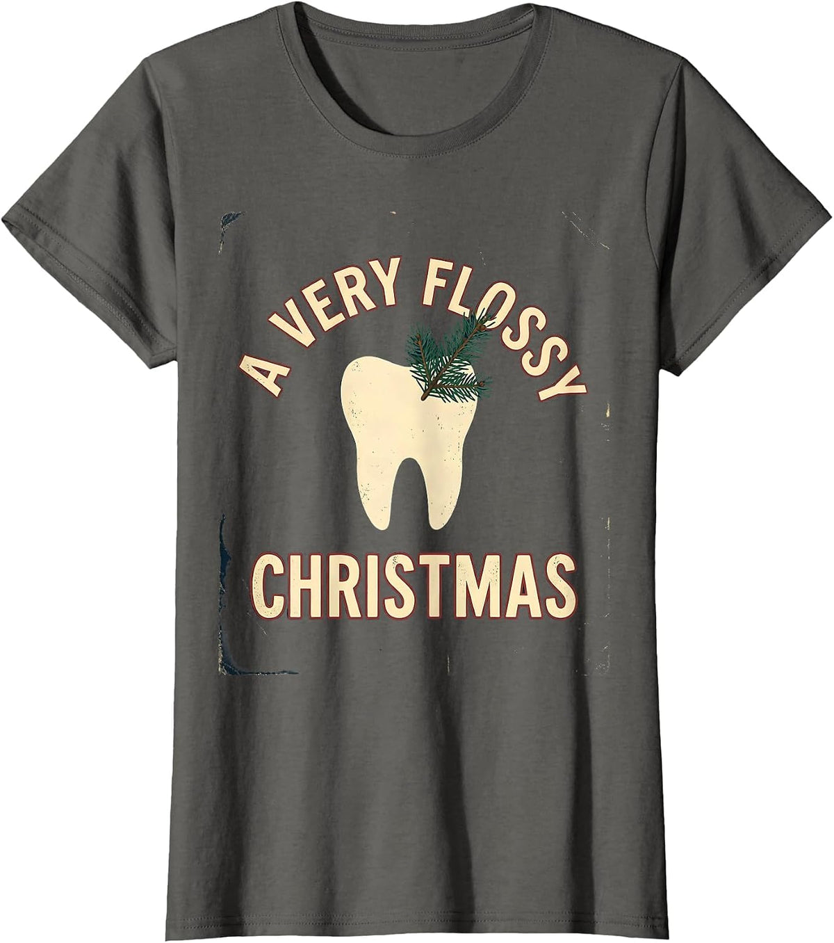 Women's A Very Flossy Christmas Vintage Dental Holiday Humor Dentist T-Shirt - Asphalt Grey