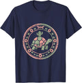 Desert Tortoise With Cactus Western Nature Design T-Shirt - Navy Blue