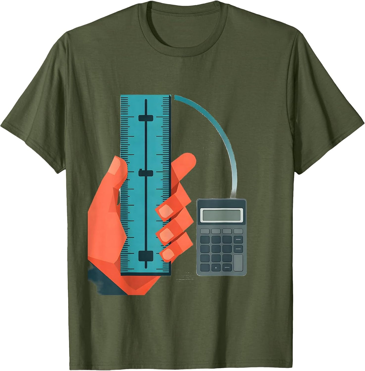Men's Slide Rule Classically Trained Retro Math Engineer T-Shirt - Olive Green