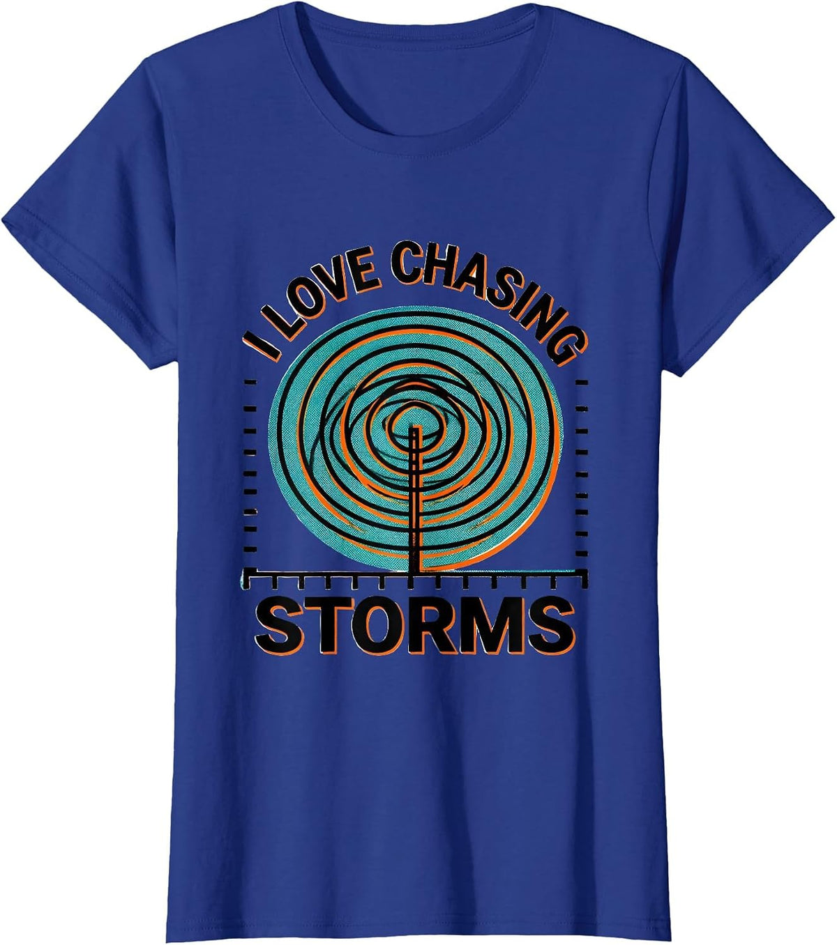 Women's I Love Chasing Storms Risograph Storm Chaser Meteorology T-Shirt - Royal Blue