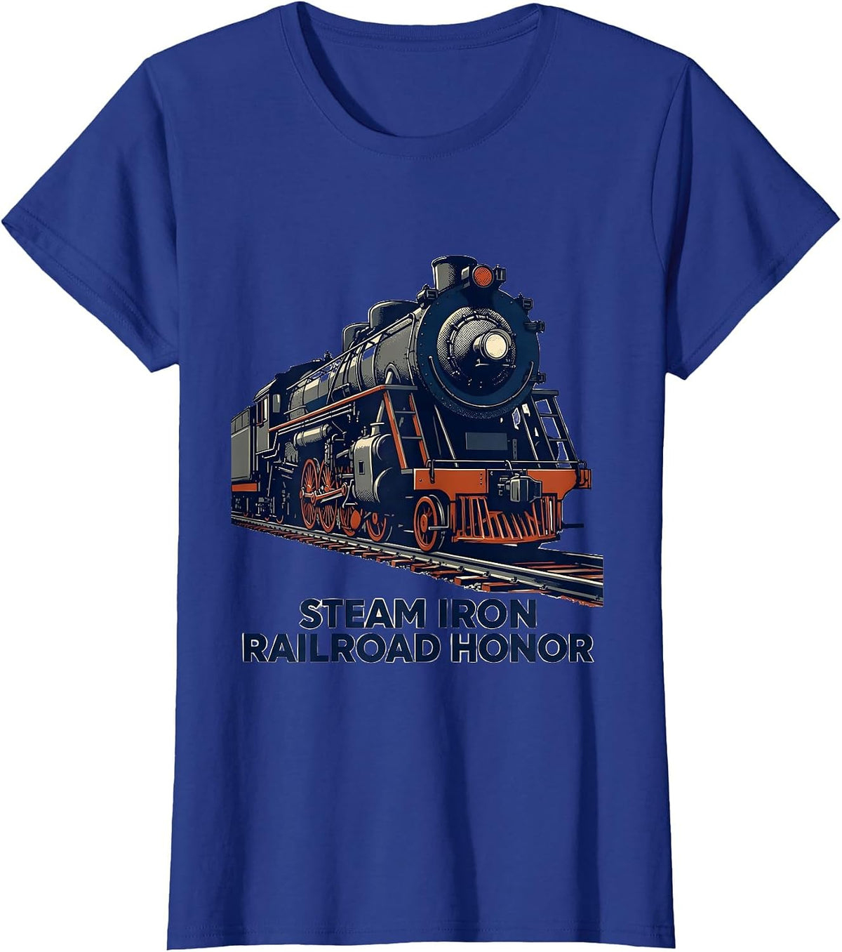 Women's Steam Iron Railroad Honor Vintage Steam Locomotive Train T-Shirt - Royal Blue