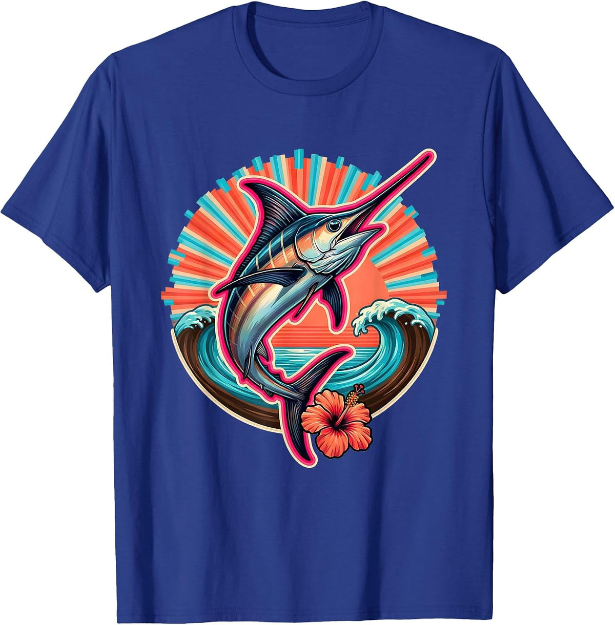 Men's Marlin Jumping at Sunrise Ocean Graphic T-Shirt - Royal Blue
