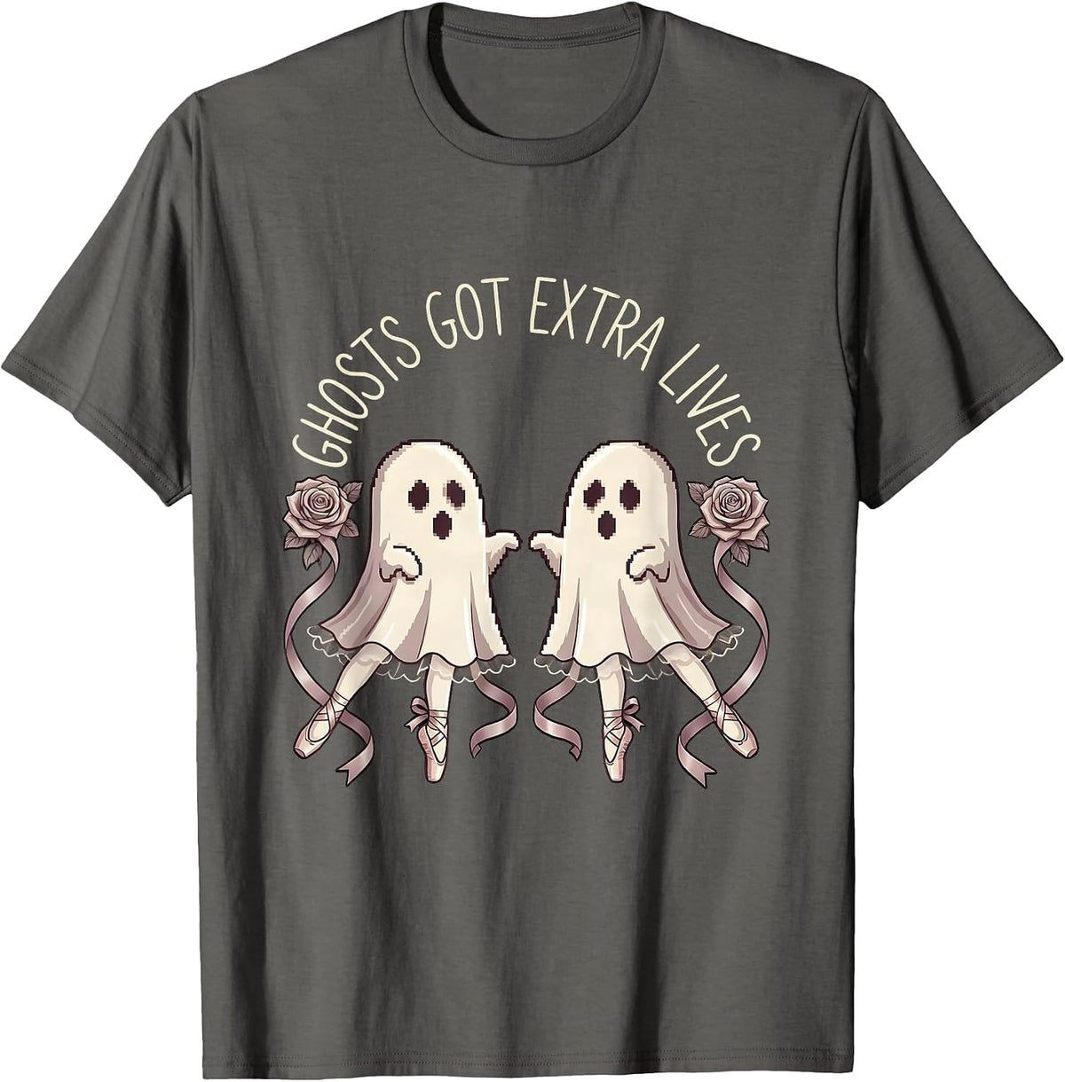 Halloween Ghost Pixel Art Retro Game Design T-Shirt - Asphalt Grey