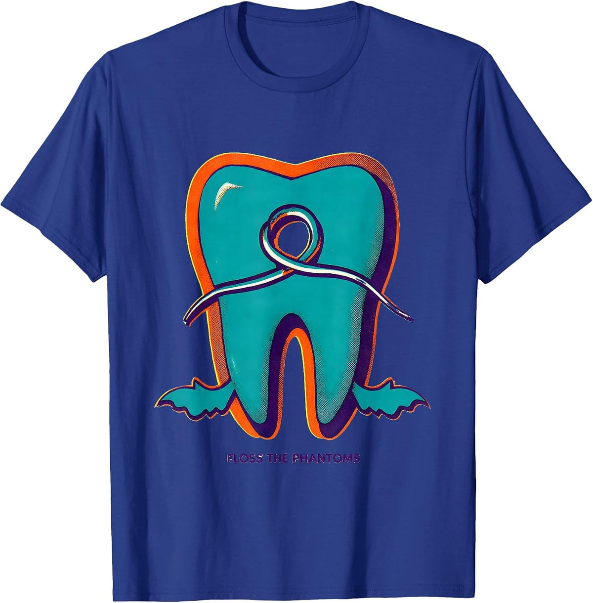 Men's Floss the Phantoms Risograph Halloween Dentist Dental T-Shirt - Royal Blue