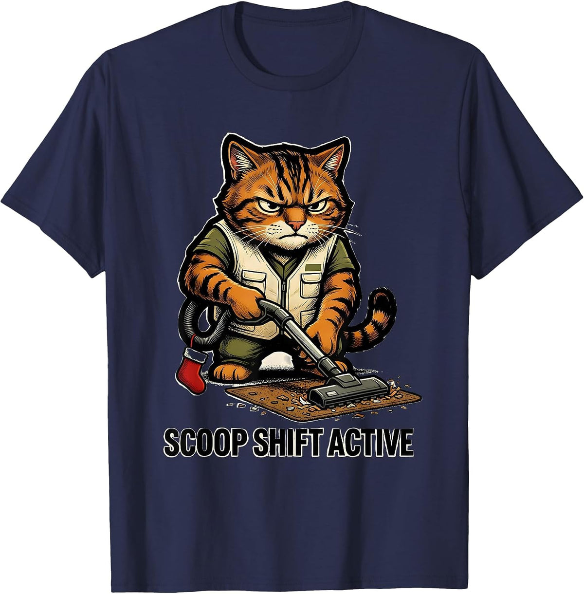 Men's Scoop Shift Active Funny Cat Lover Grumpy Christmas Humor T-Shirt - Navy Blue