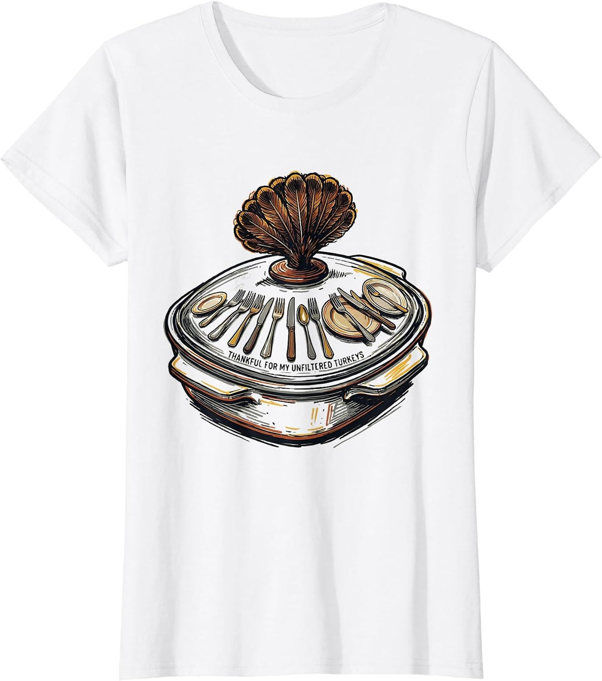 Thankful For My Unfiltered Turkeys Funny Turkey Family T-Shirt - White
