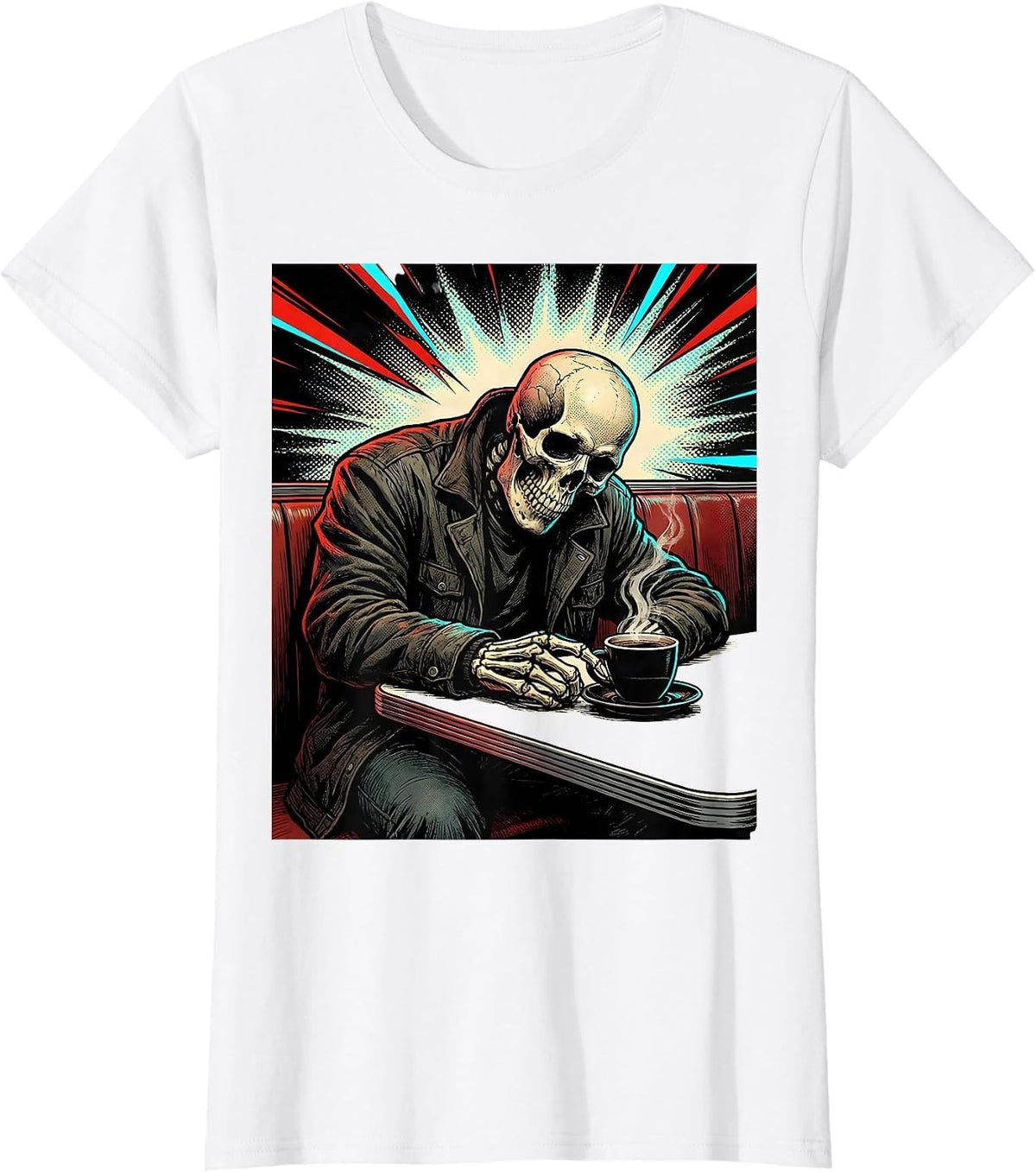 Skull Diner Y2K Grunge Alt Goth Comic T-Shirt - White