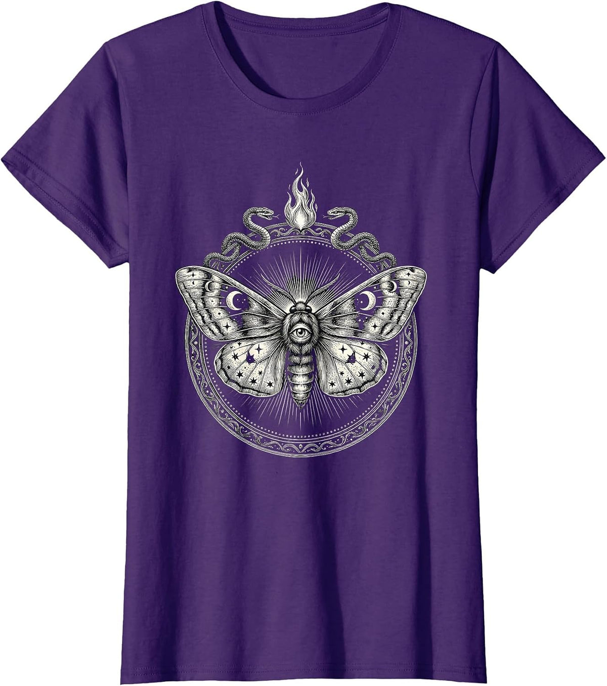 Women's Emo Moth and Flame Dark Aesthetic Graphic T-Shirt - Purple