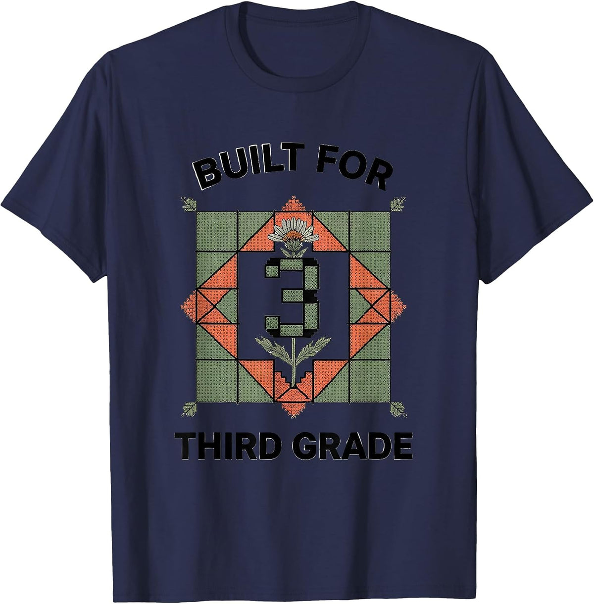 Built For Third Grade Vintage Teacher Wildflower T-Shirt - Navy Blue