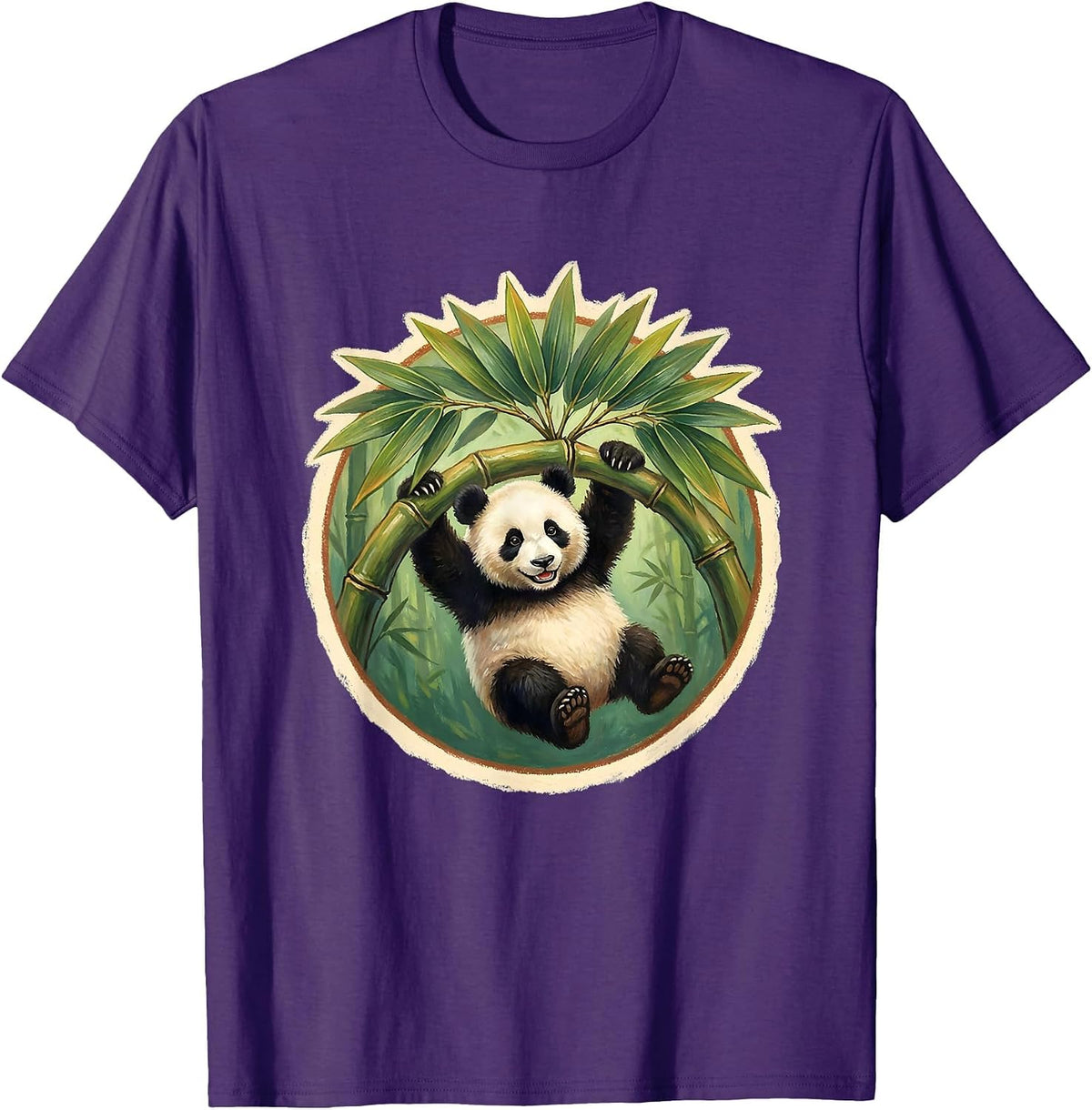 Men's Panda Hanging From Bamboo Branch Graphic T-Shirt - Purple