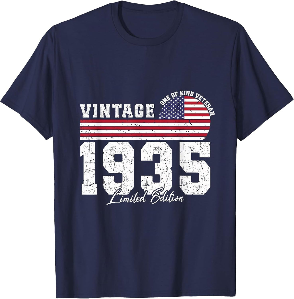 Vintage 1935 Birthday American Flag Patriotic Veterans Day T-Shirt - Navy Blue